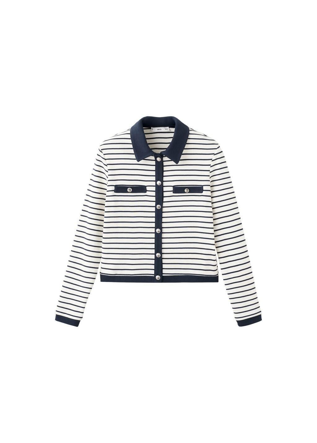 Navy Striped Cardigan With Jewel Buttons, Navy, large image number 7