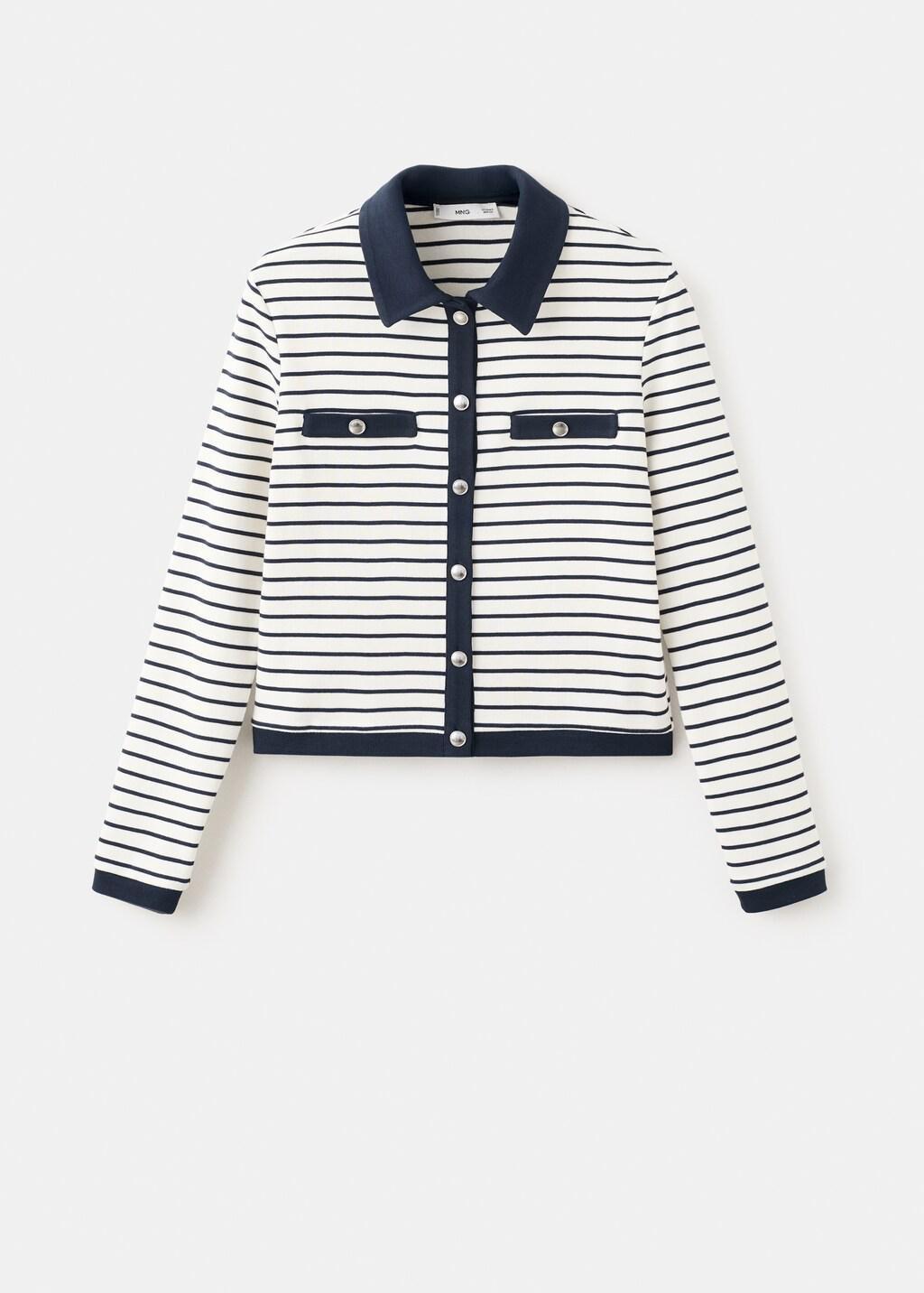 Navy Striped Cardigan With Jewel Buttons, Navy, large image number 8