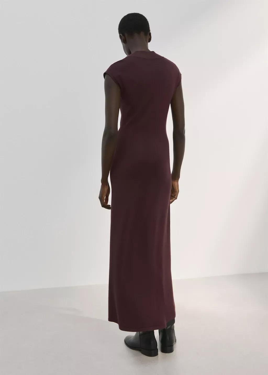 Brown Perkins-Neck Knitted Dress, Dark Brown, large image number 2