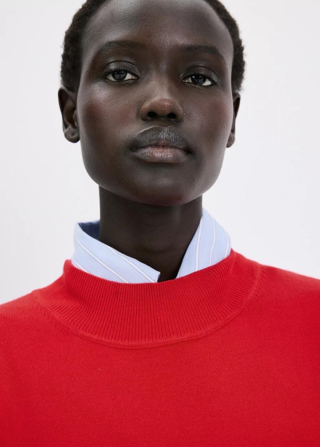 Red Perkins-Neck Knitted Dress, Red, large image number 4