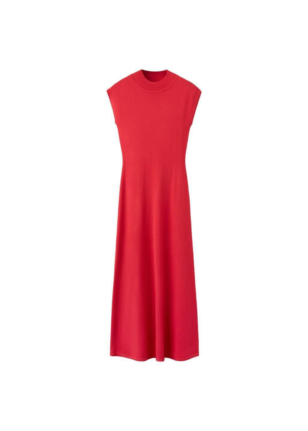 Red Perkins-Neck Knitted Dress, Red, large image number 6