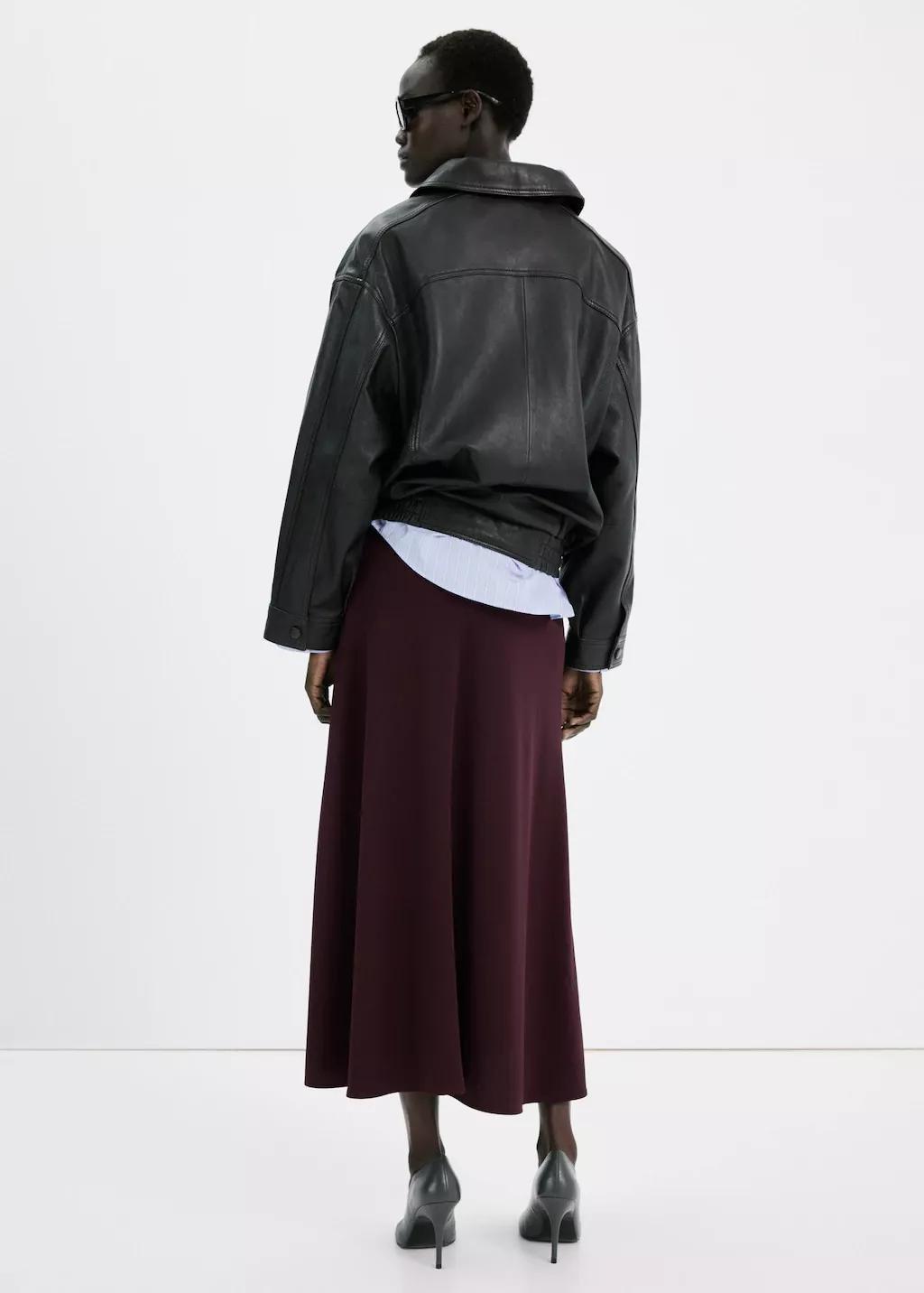 Red Fine Knit Midi Skirt, Dark Red, large image number 2