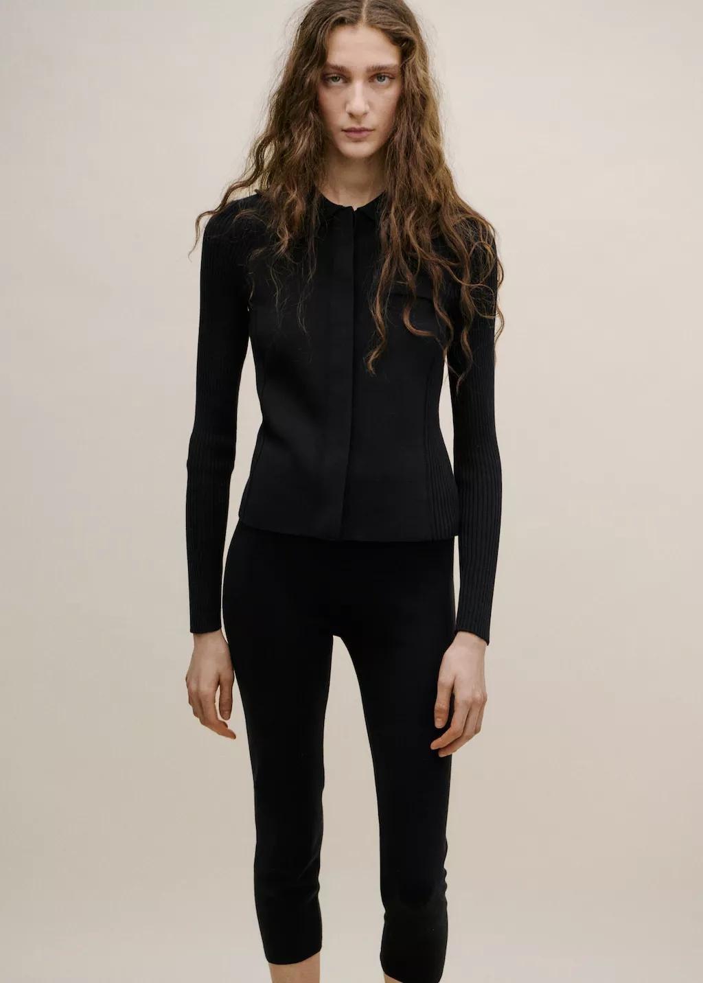 Black Pocket Knit Cardigan, Black, large image number 3