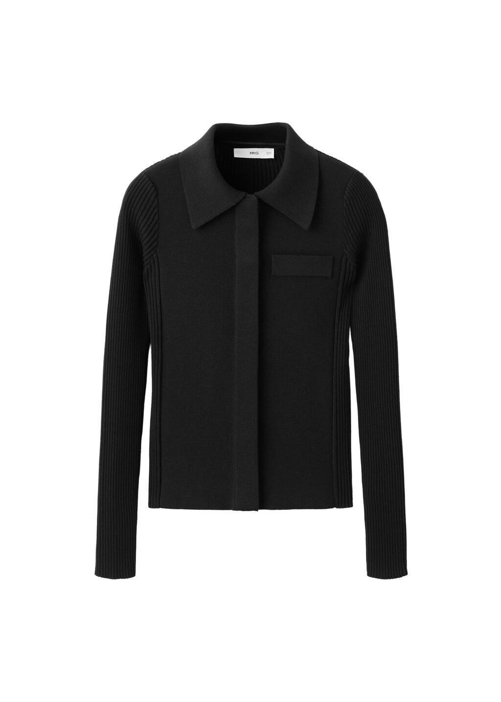 Black Pocket Knit Cardigan, Black, large image number 6