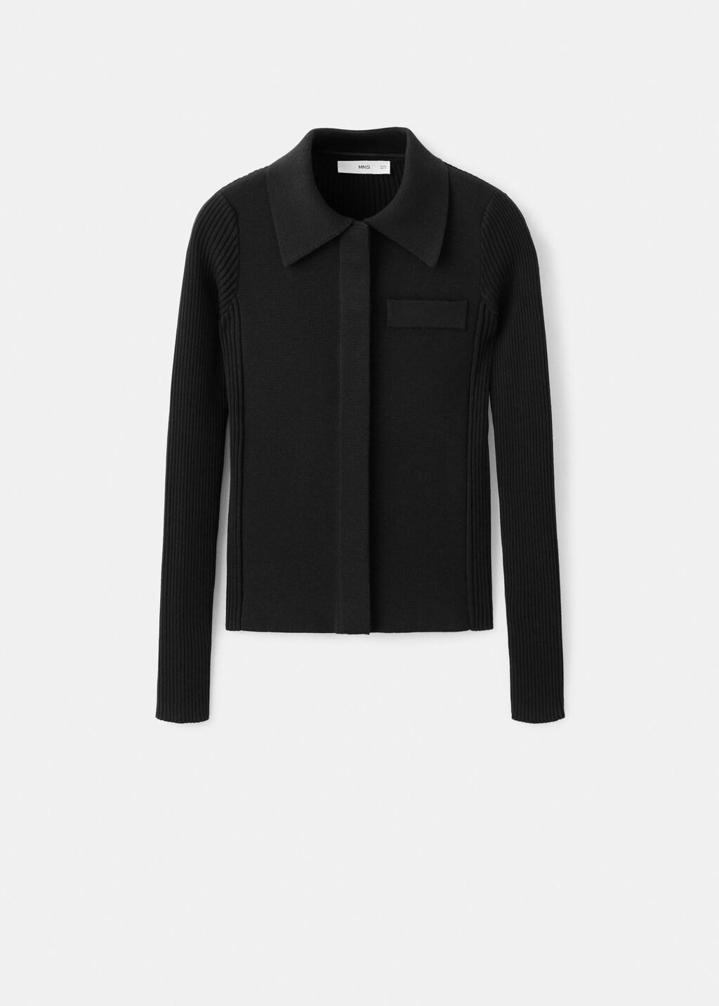 Black Pocket Knit Cardigan, Black, large image number 7