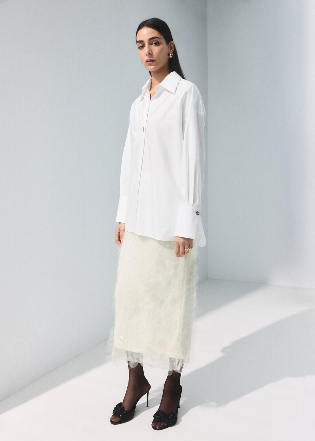 White Oversize Cotton Shirt, White, large image number 0