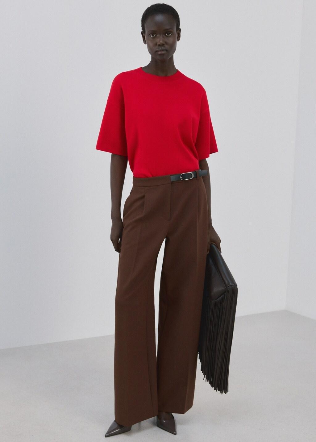 Red Oversize Short Sleeve Sweater, Red, medium