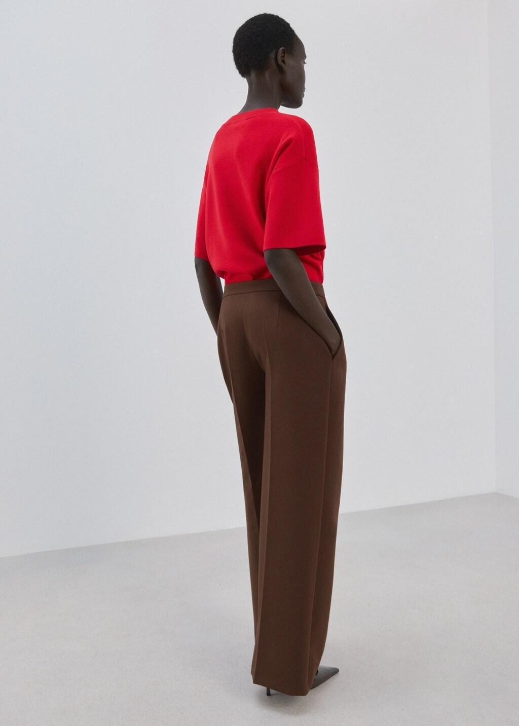 Red Oversize Short Sleeve Sweater, Red, medium