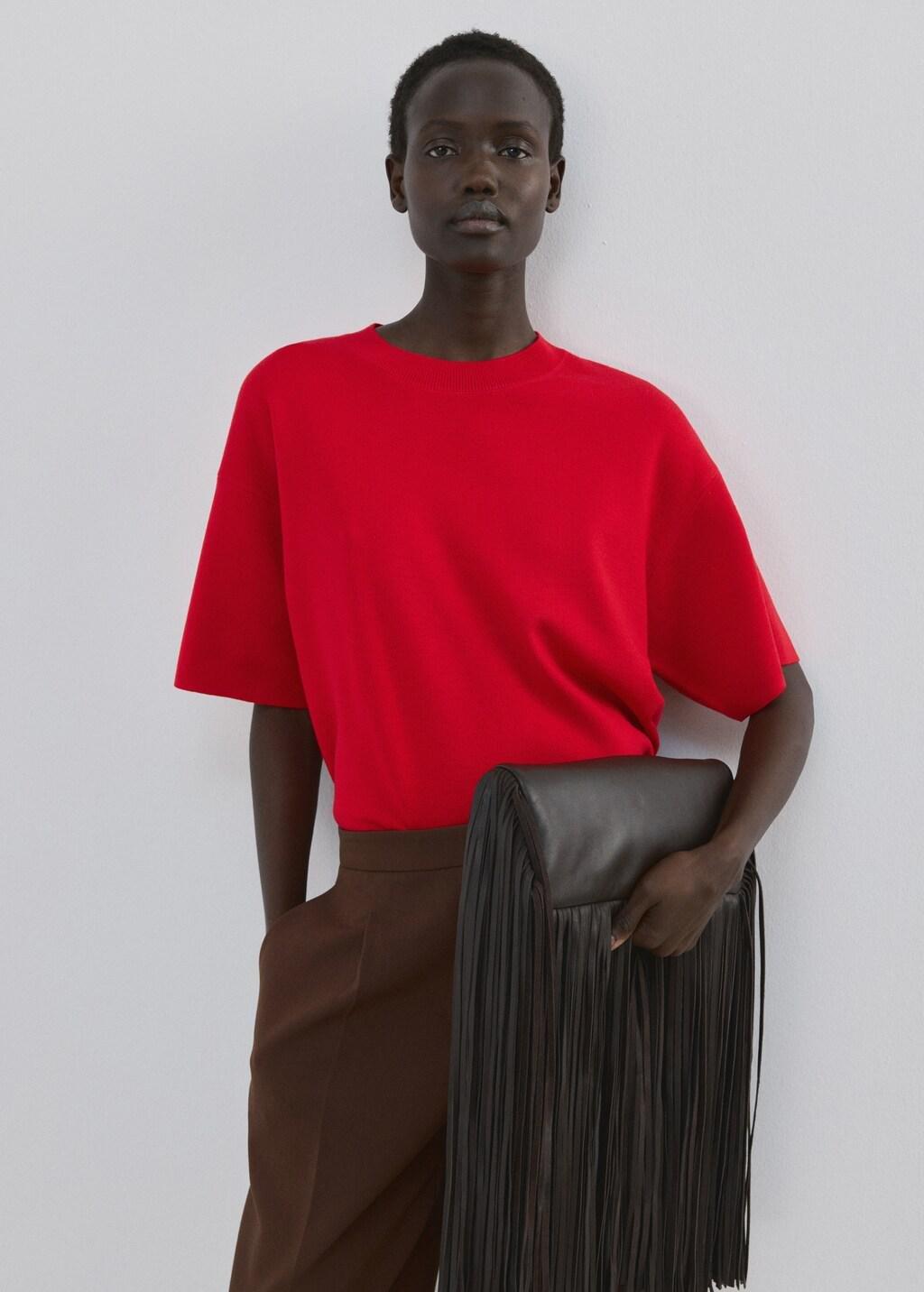 Red Oversize Short Sleeve Sweater, Red, large image number 3