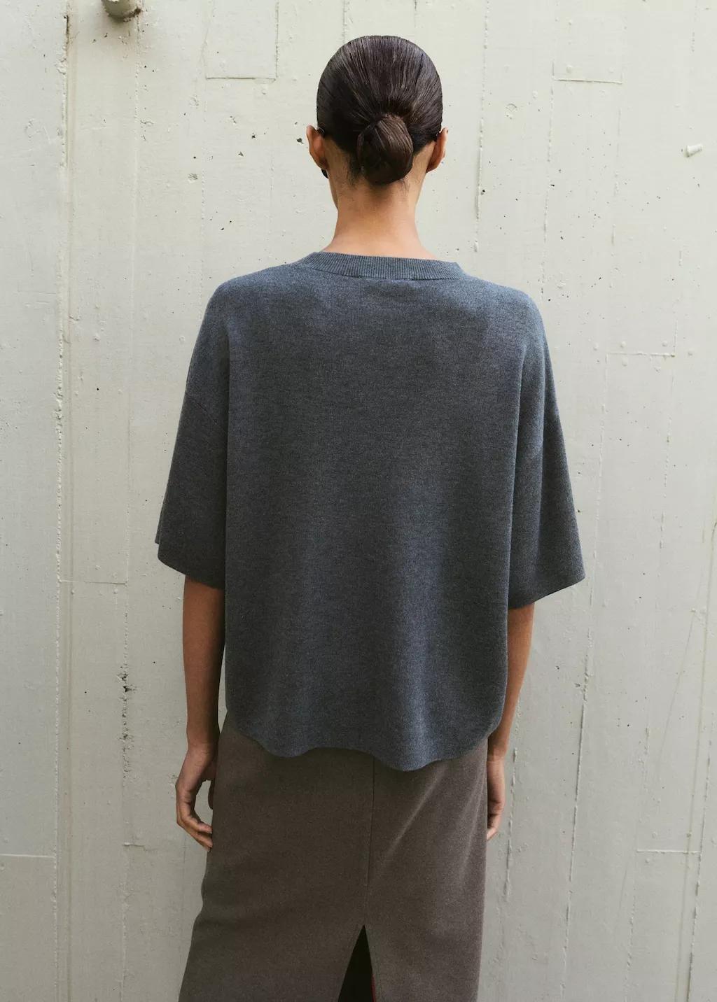 Grey Oversize Short Sleeve Sweater, Charcoal, medium