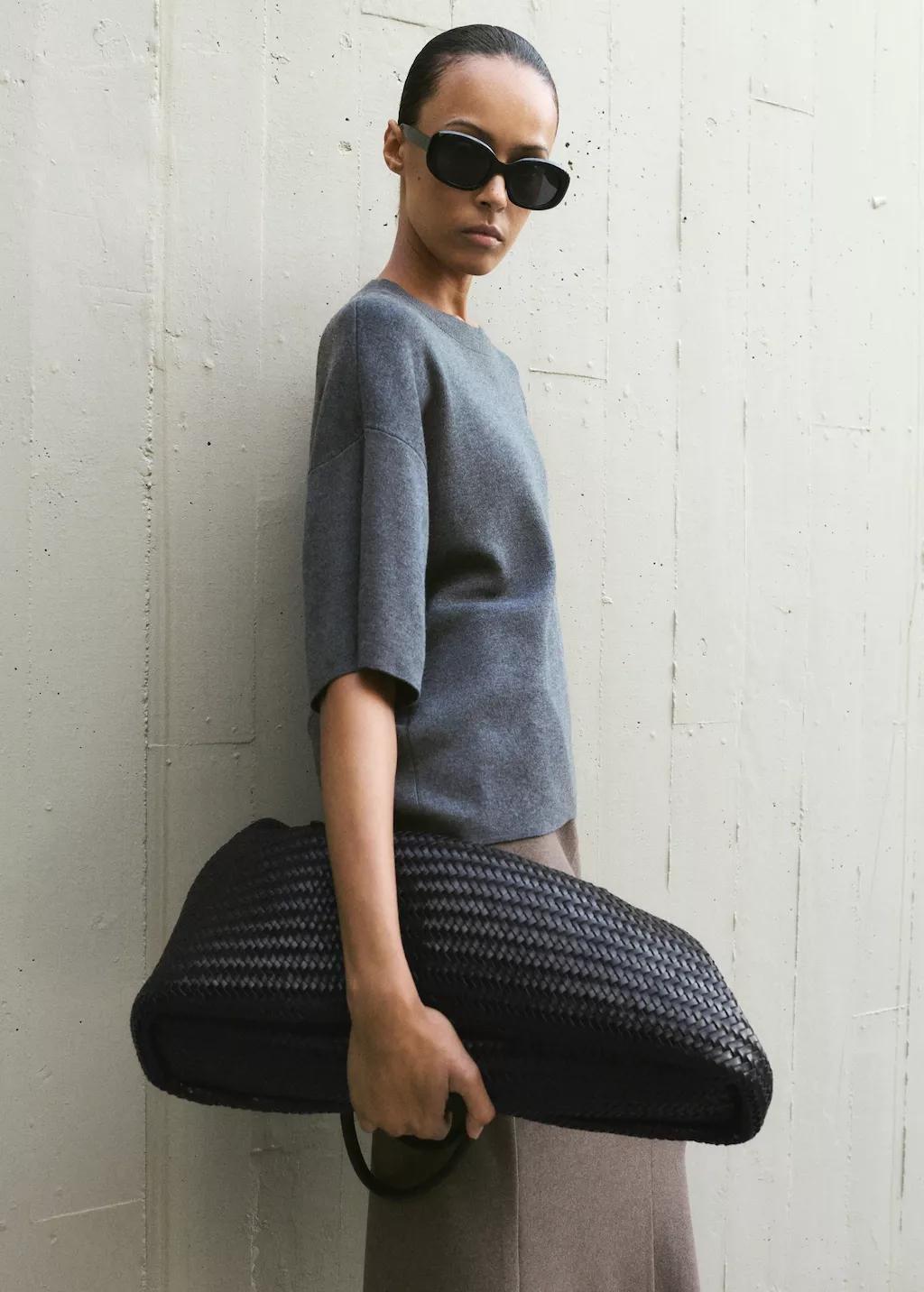 Grey Oversize Short Sleeve Sweater, Charcoal, large image number 3