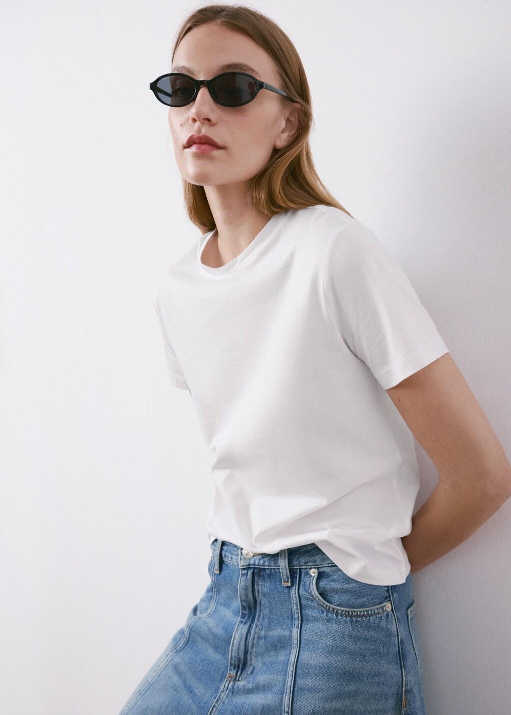 White Short-Sleeved Cotton T-Shirt, 0201_01, large image number 3