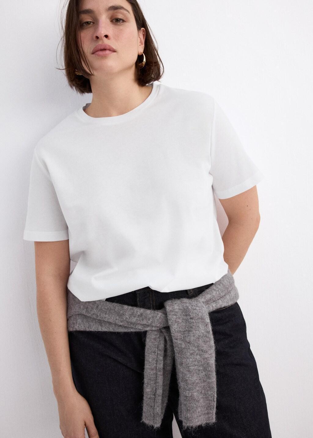 White Short-Sleeved Cotton T-Shirt, 0201_01, large image number 6