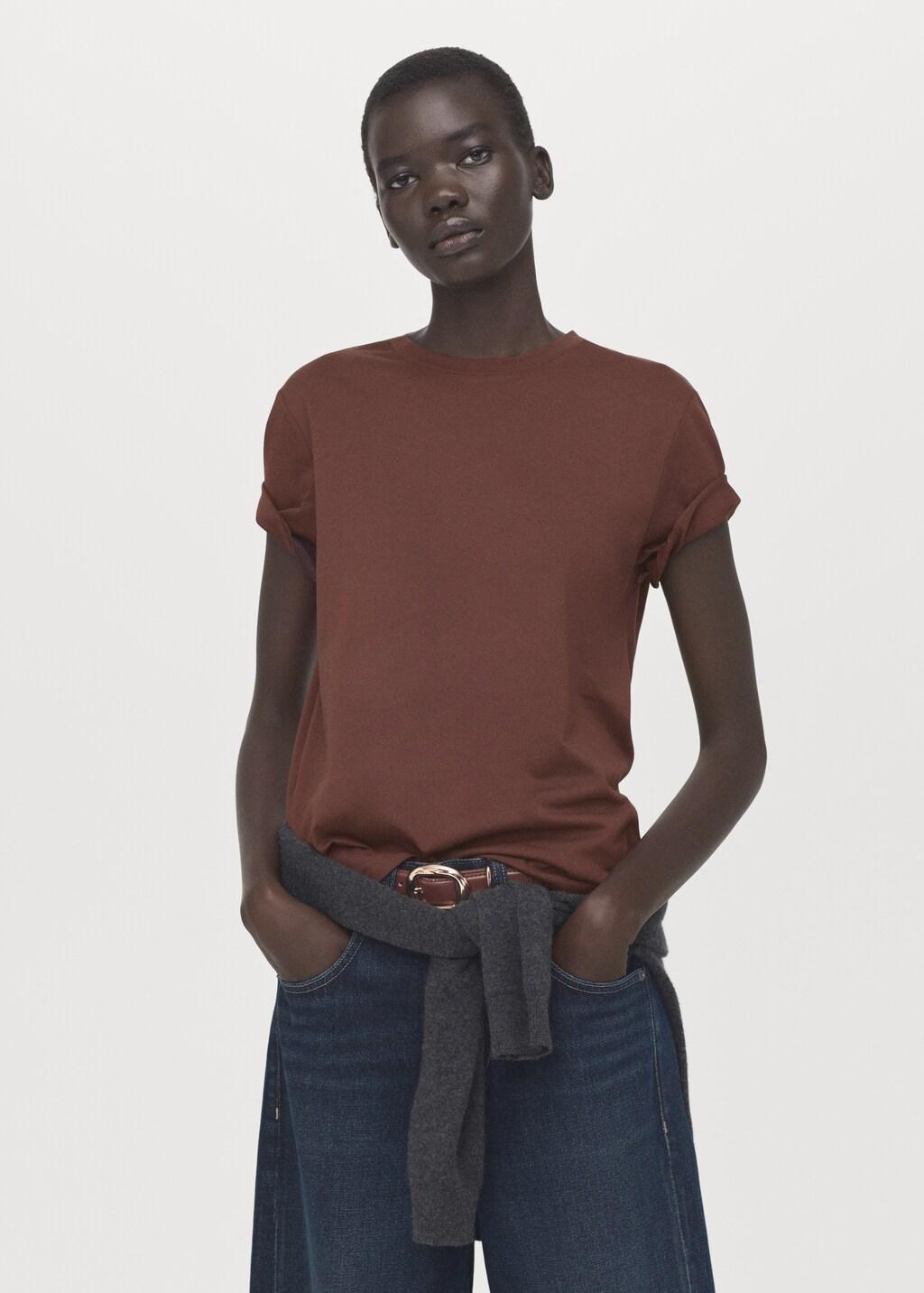 Brown Short-Sleeved Cotton T-Shirt, Rust - Copper, large image number 3
