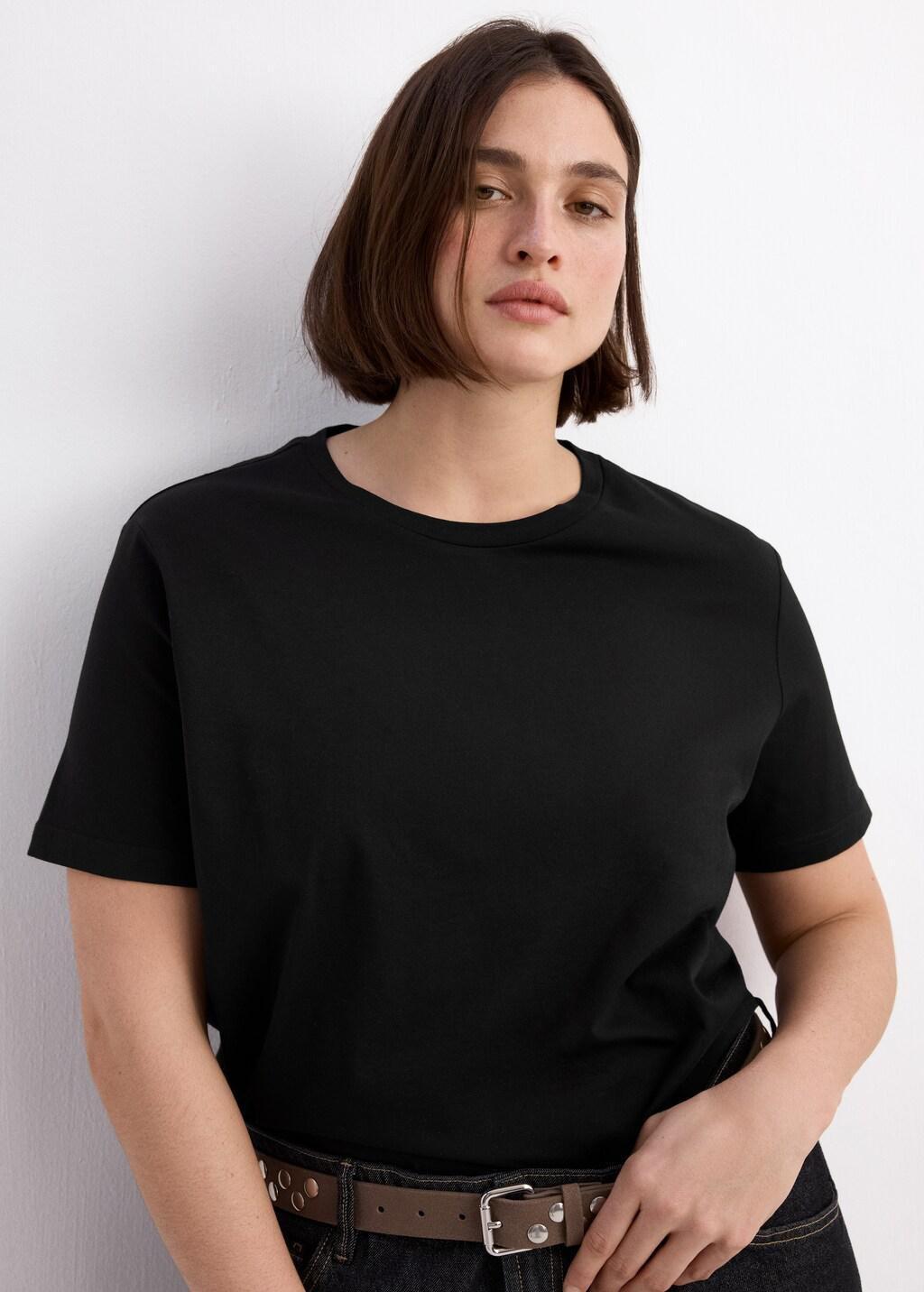 Black Short-Sleeved Cotton T-Shirt, 0201_99, large image number 6