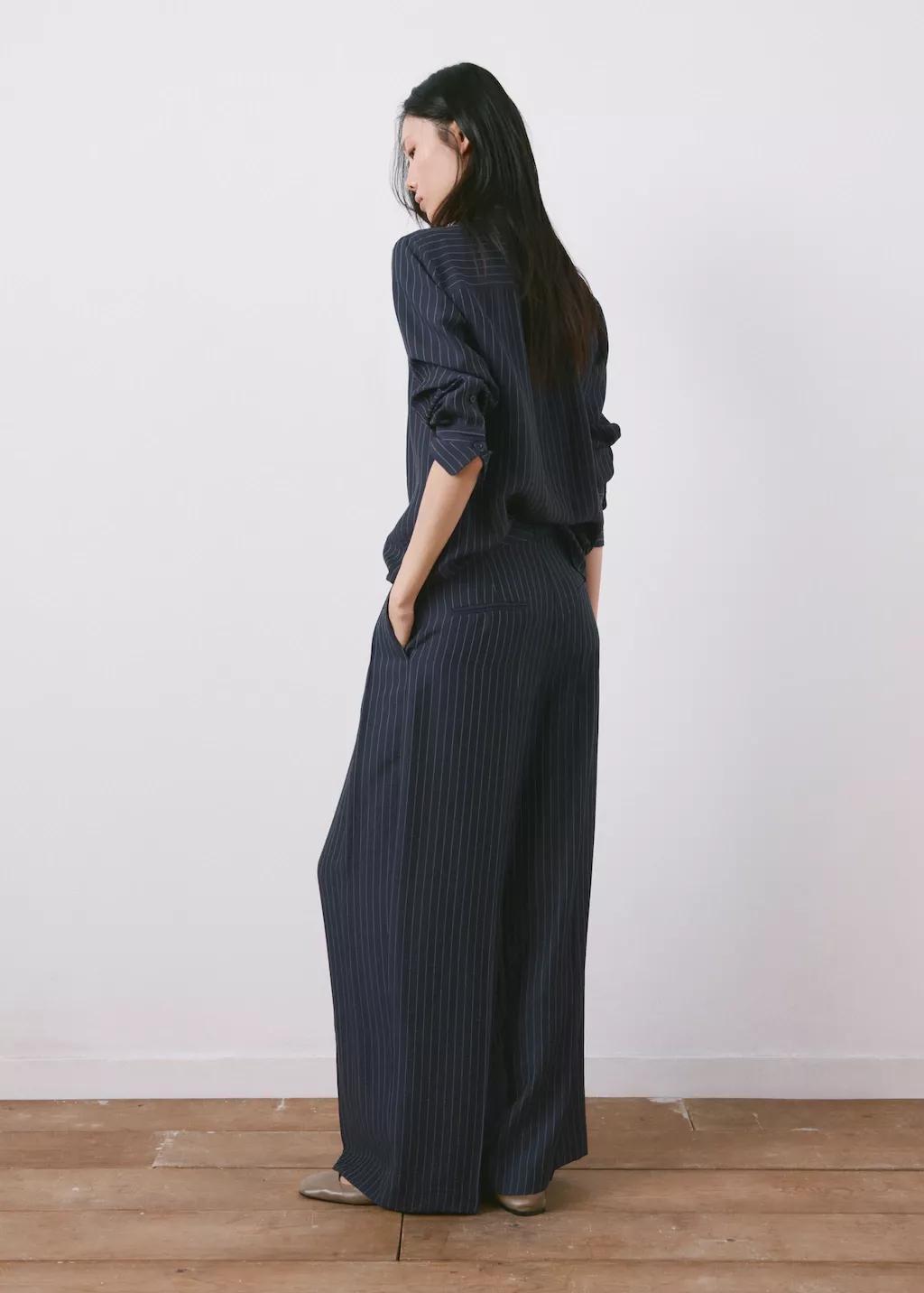 NAVY Pinstripe wide leg trousers, Navy, medium