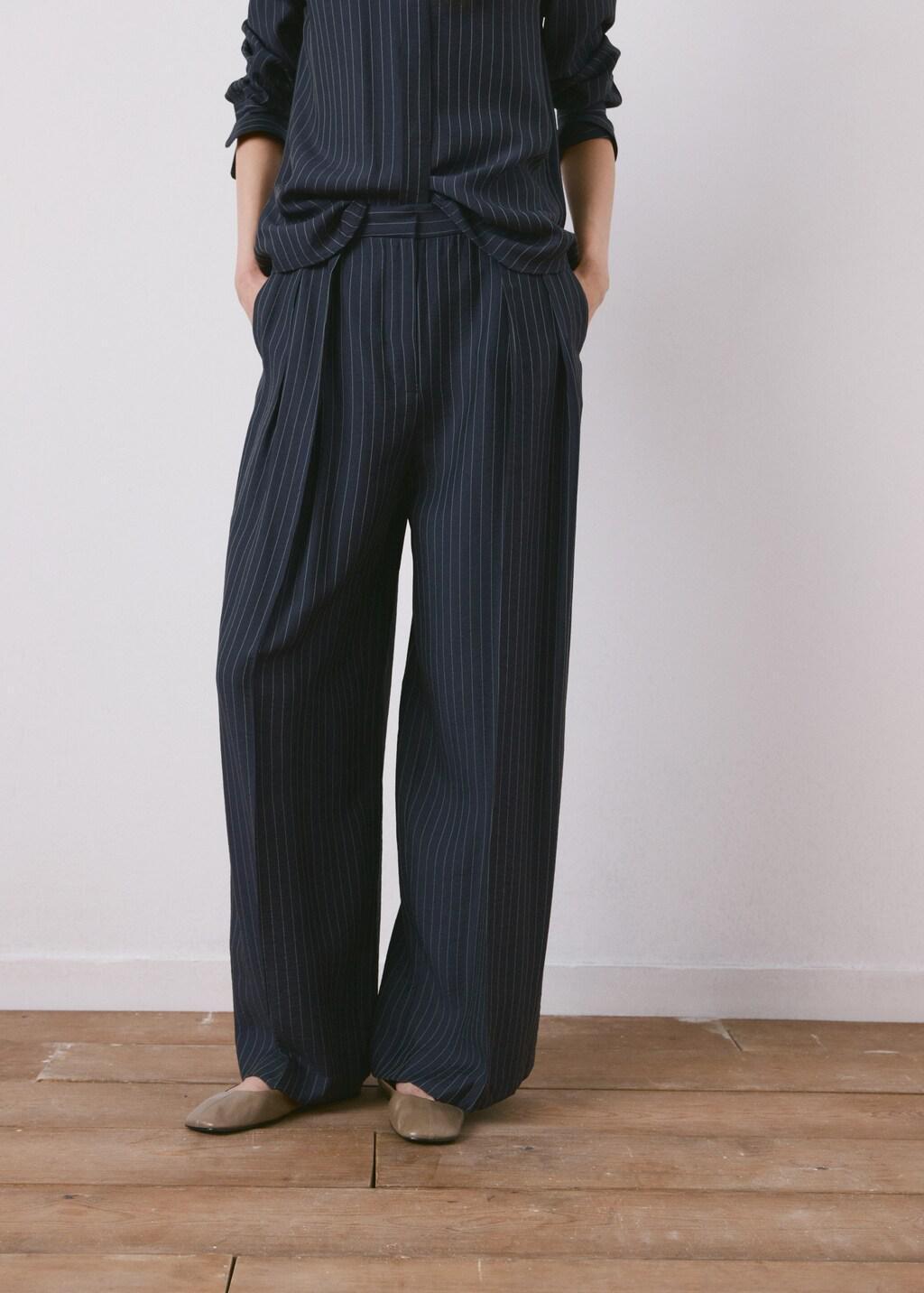 NAVY Pinstripe wide leg trousers, Navy, large image number 3