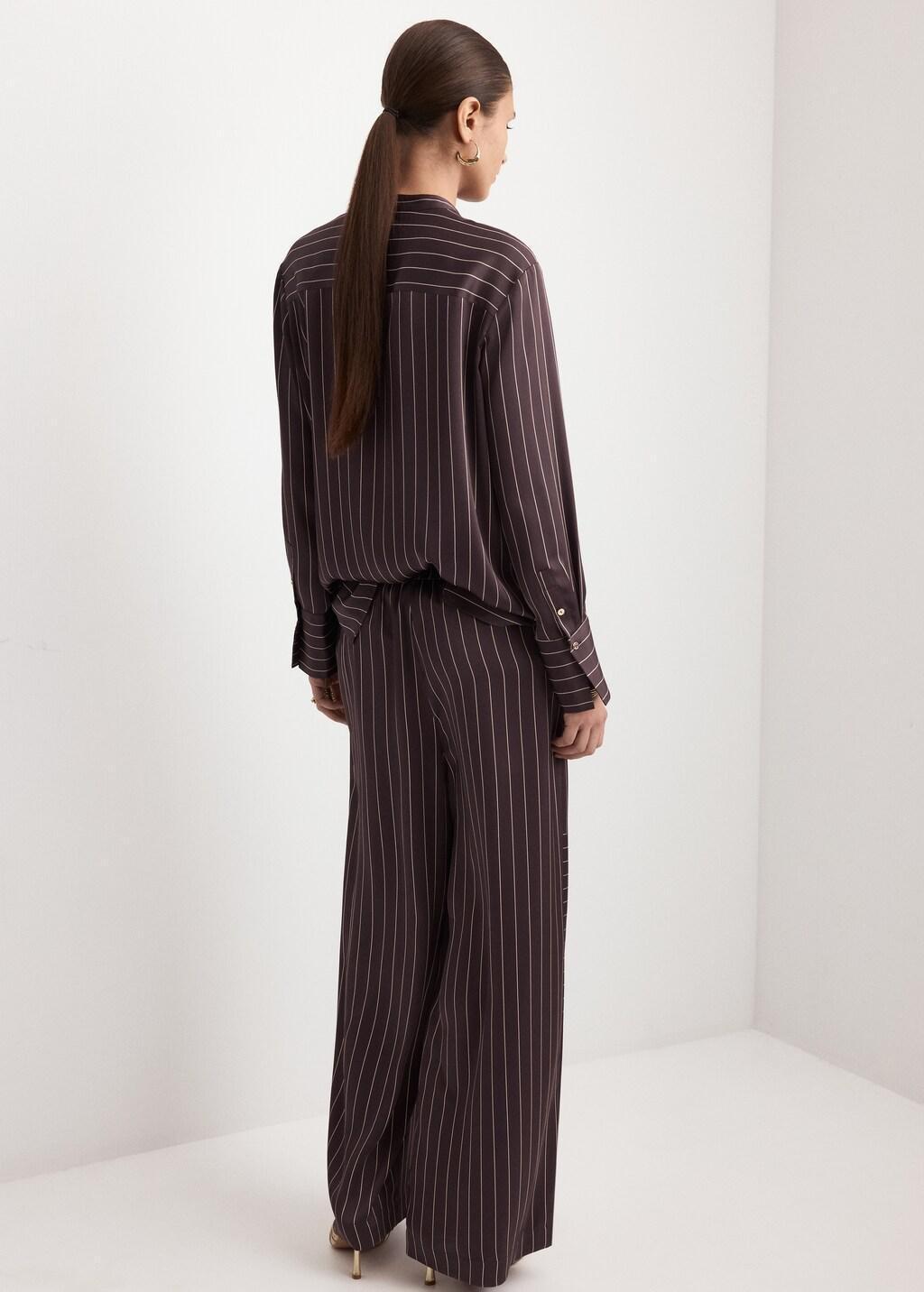 Brown Geometric-Print Satin Trousers, Dark Brown, medium