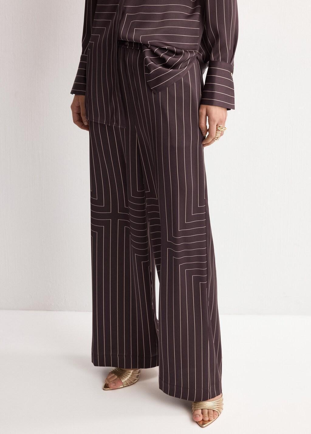 Brown Geometric-Print Satin Trousers, Dark Brown, large image number 3