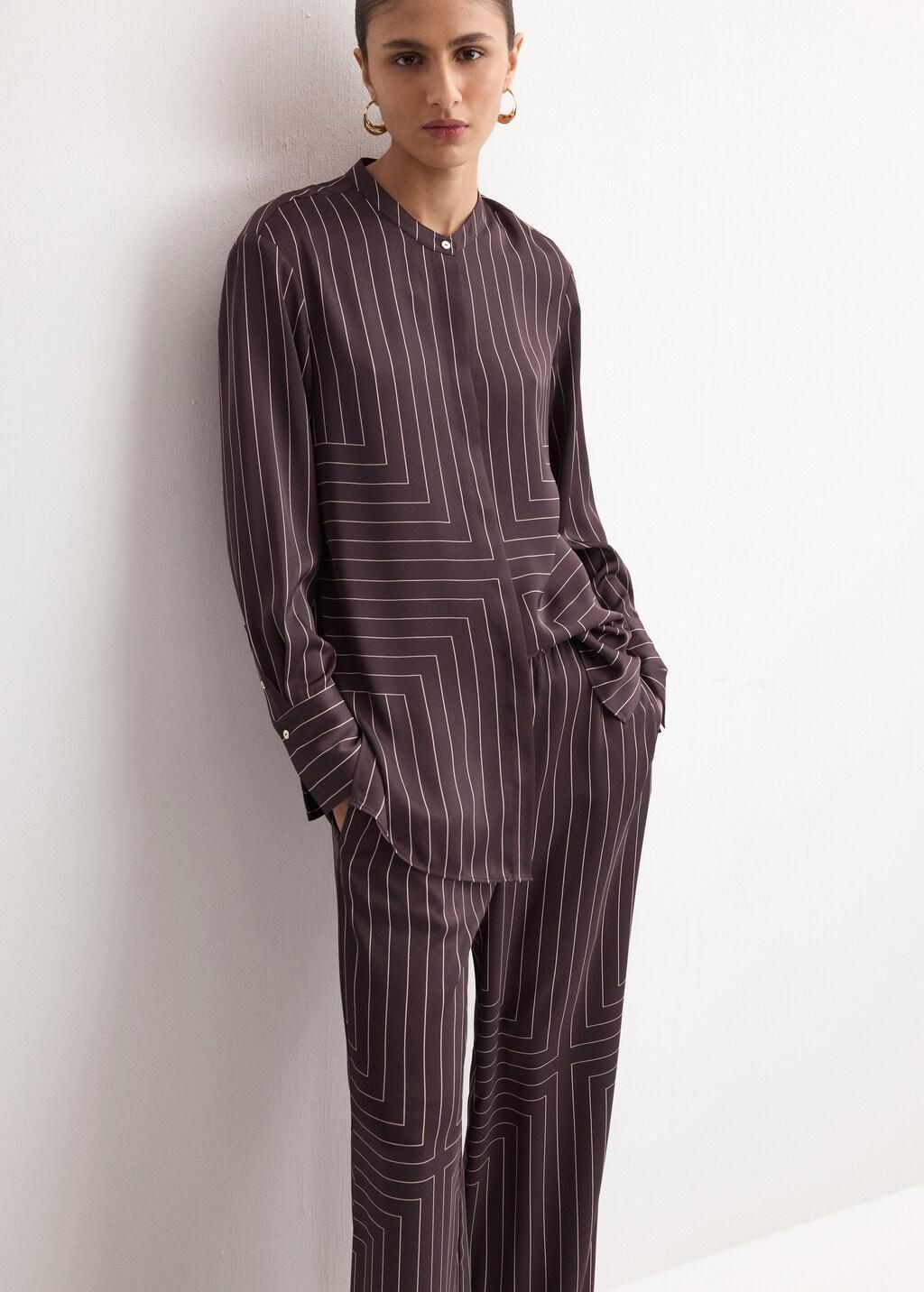 Brown Geometric-Print Satin Trousers, Dark Brown, large image number 4