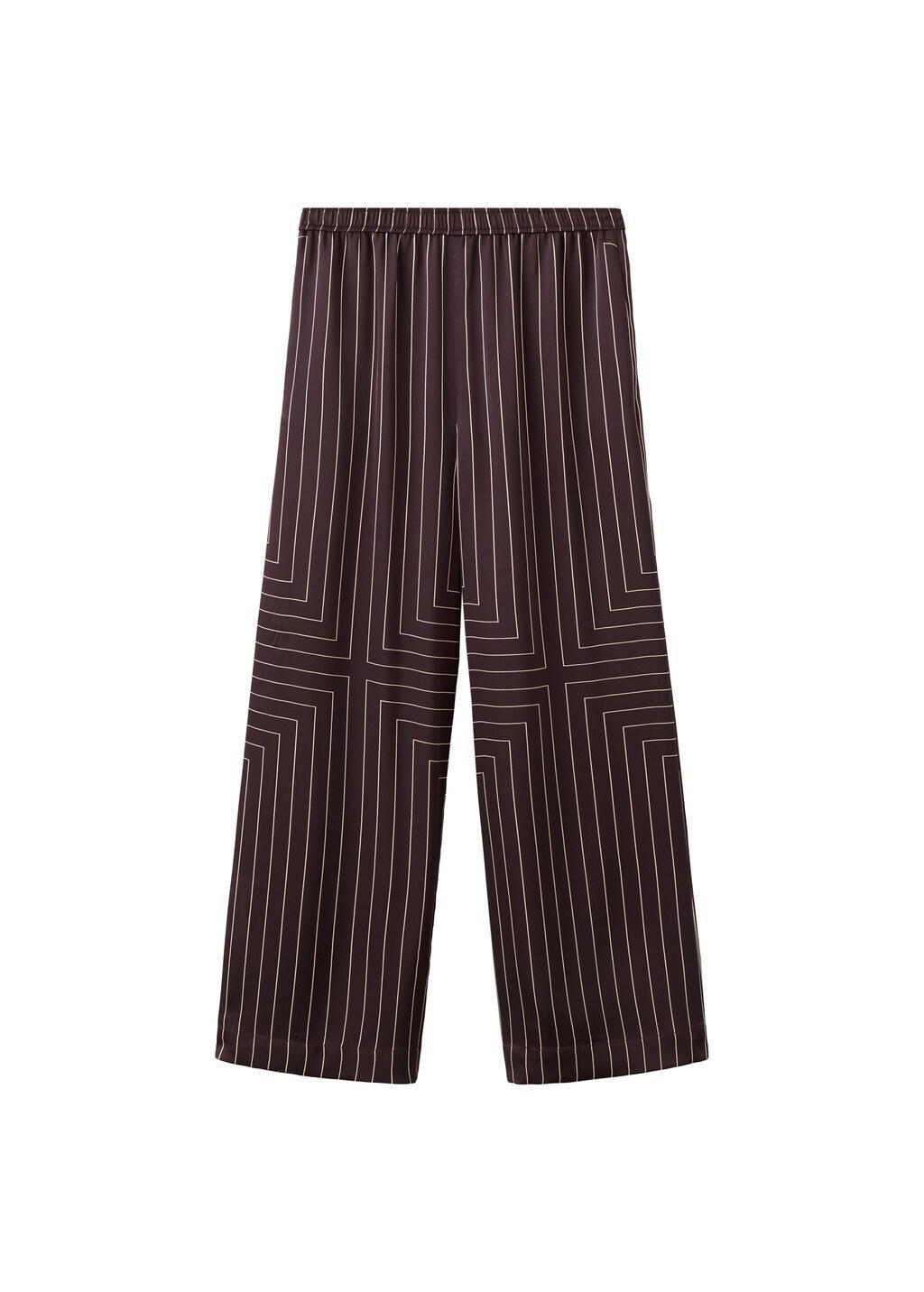 Brown Geometric-Print Satin Trousers, Dark Brown, large image number 6
