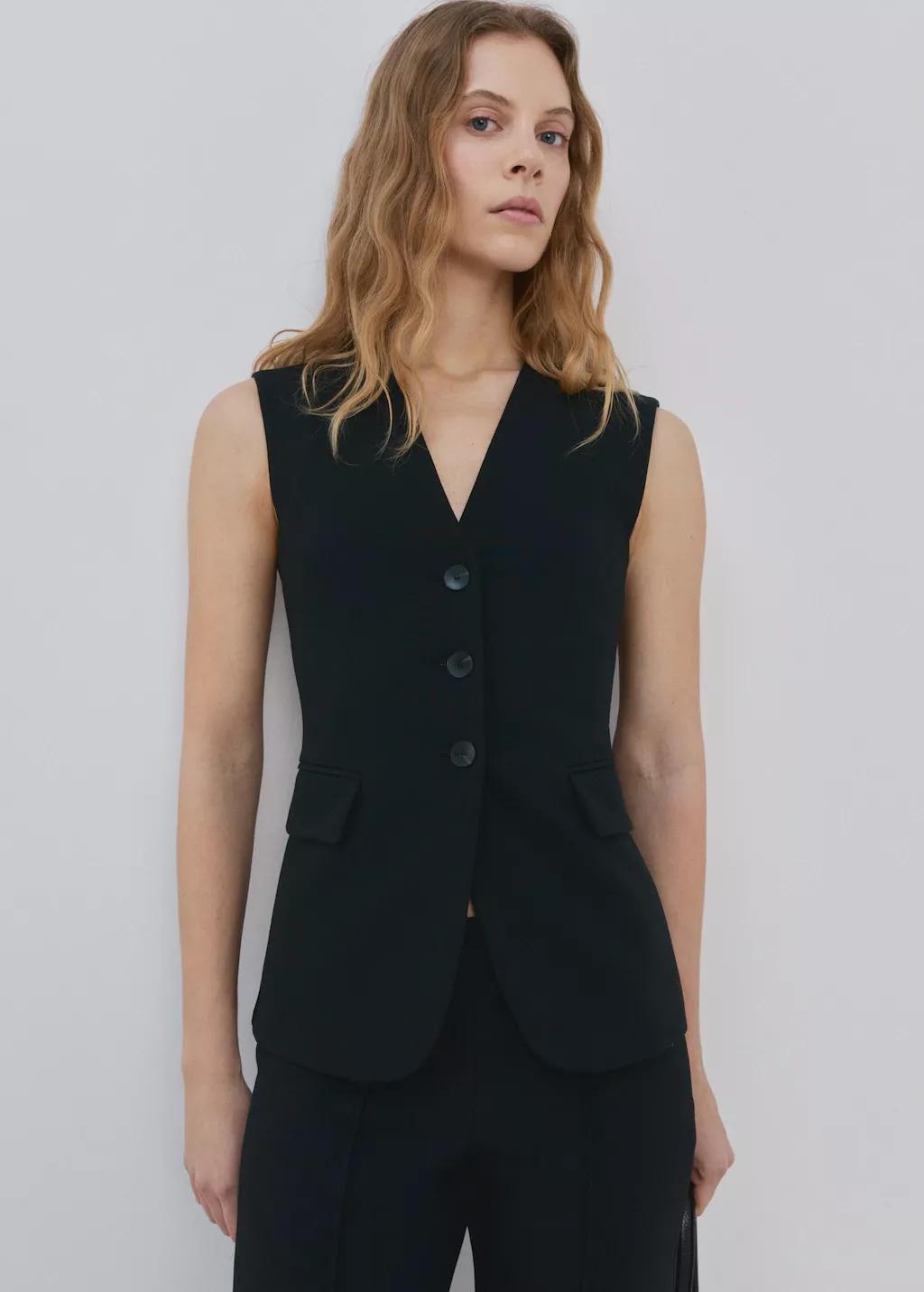 Black Suit Waistcoat With Buttons, Black, large image number 3