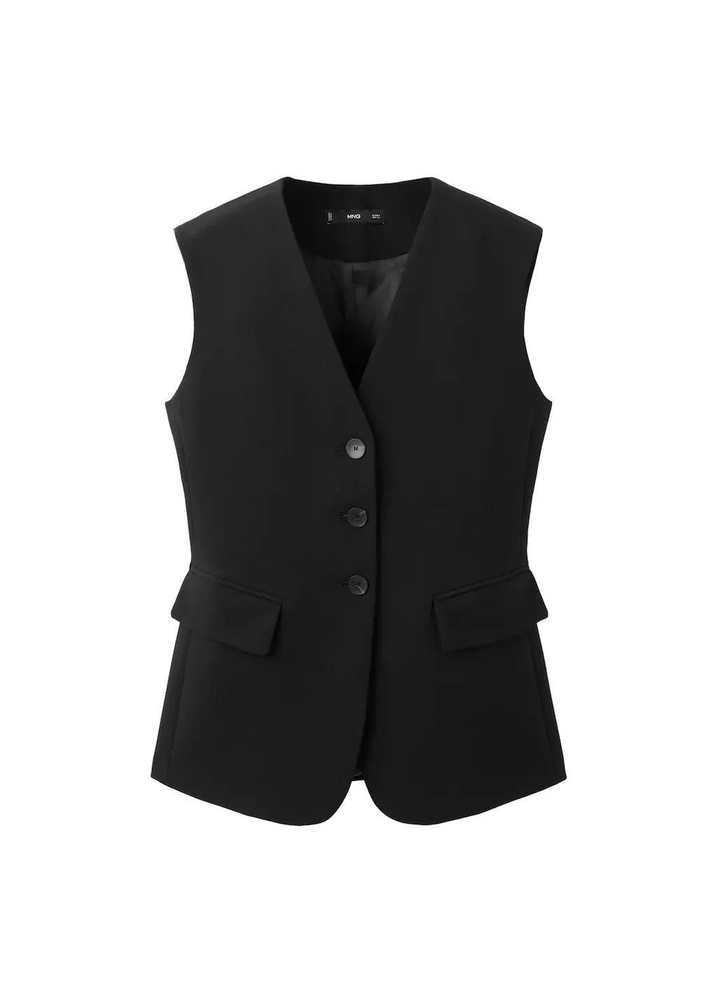Black Suit Waistcoat With Buttons, Black, large image number 6