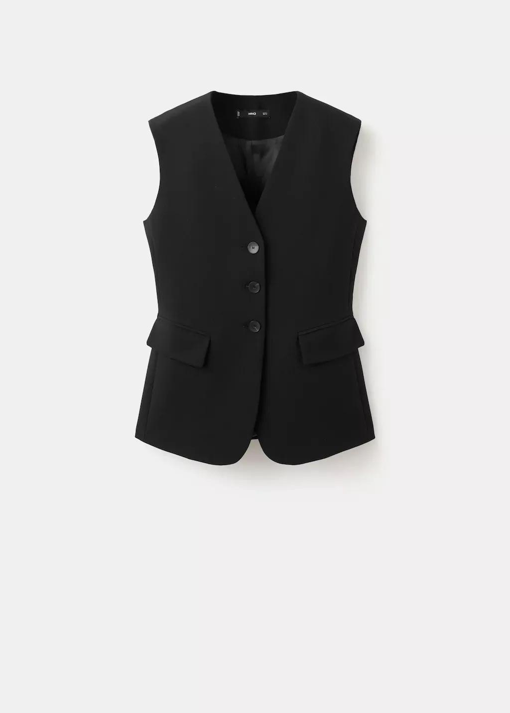 Black Suit Waistcoat With Buttons, Black, large image number 7