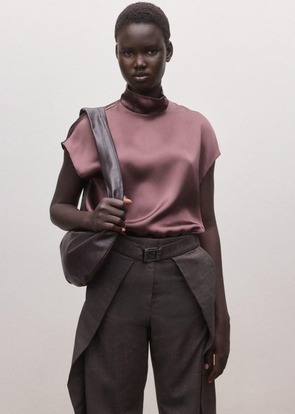 Burgundy Satin Silk Blouse, Dark Red, large image number 3