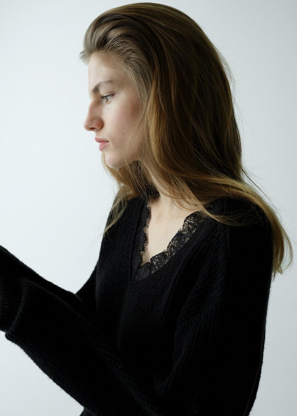 Black Lace Knit Sweater, 0201_99, large image number 4