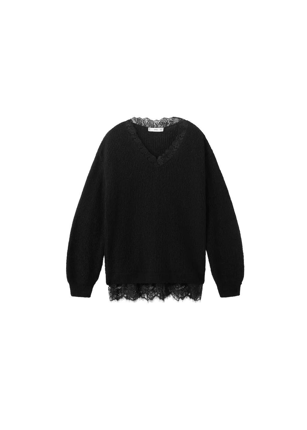 Black Lace Knit Sweater, 0201_99, large image number 6