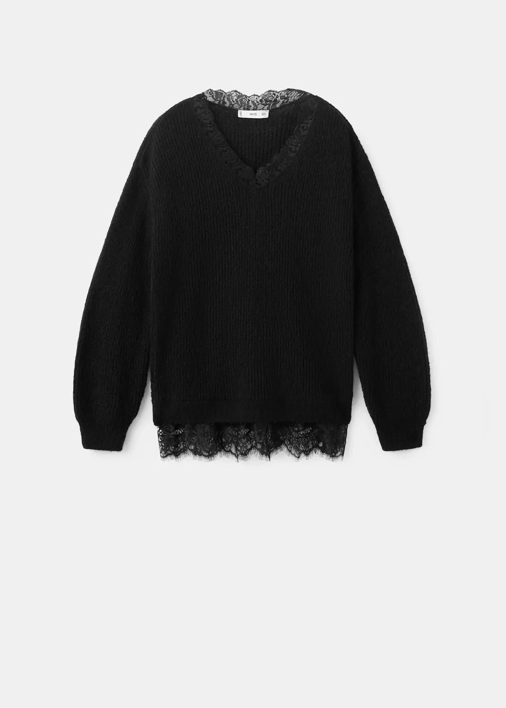 Black Lace Knit Sweater, 0201_99, large image number 7