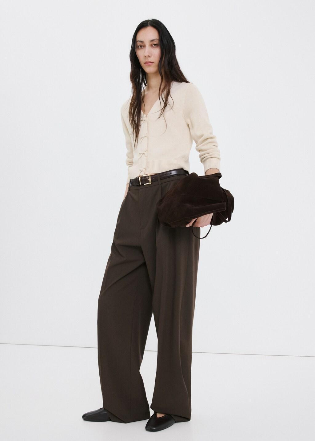 LIGHT BEIGE Knitted cardigan with ties, 0201_05, large image number 0