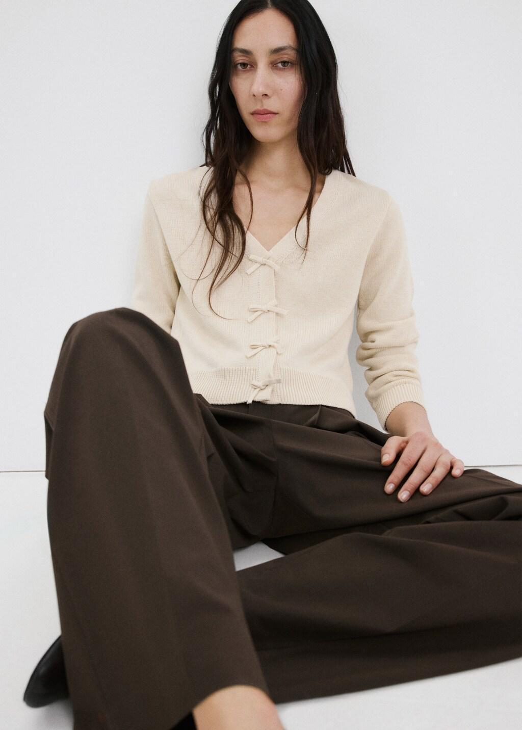 LIGHT BEIGE Knitted cardigan with ties, 0201_05, large image number 3