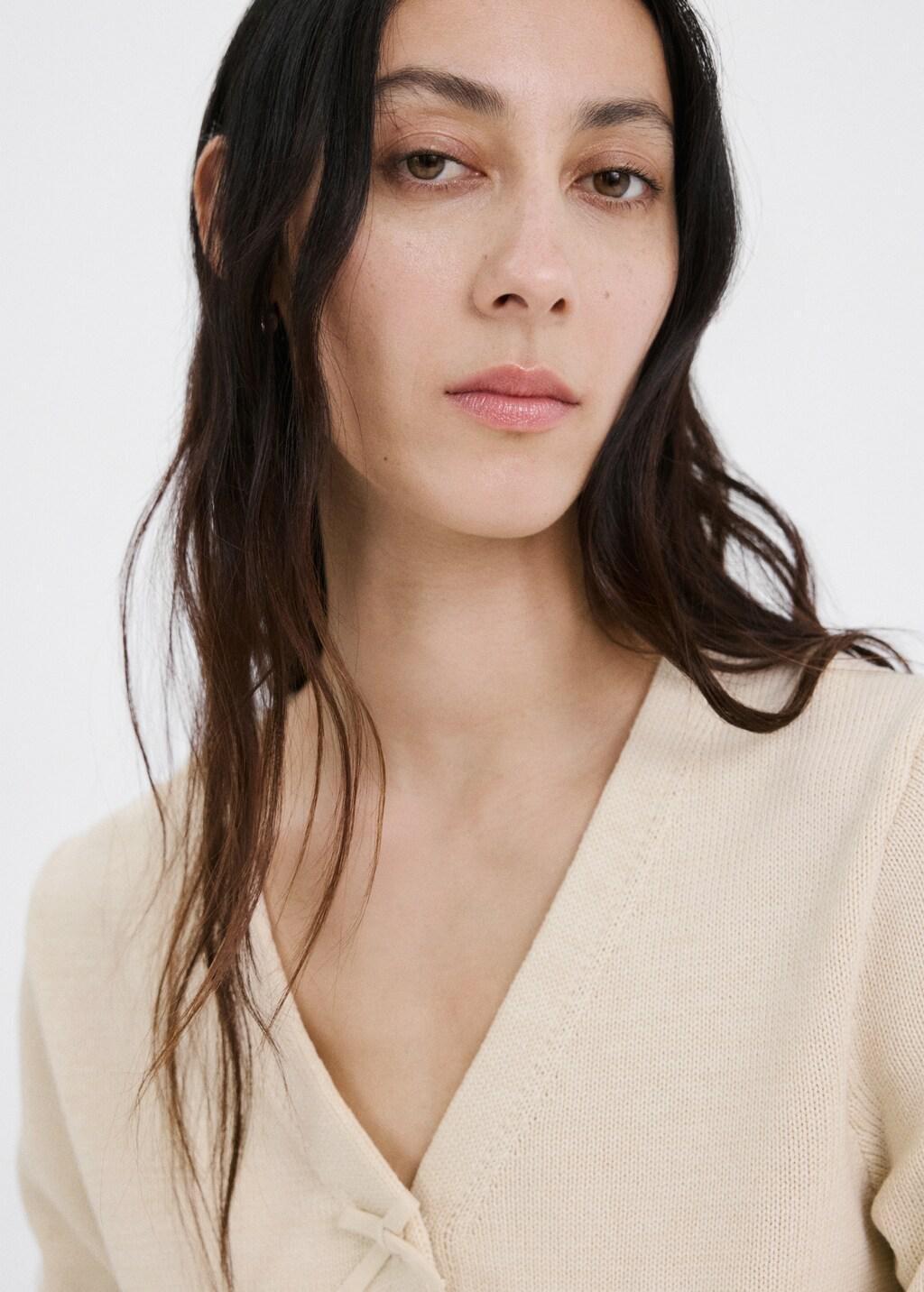 LIGHT BEIGE Knitted cardigan with ties, 0201_05, large image number 4