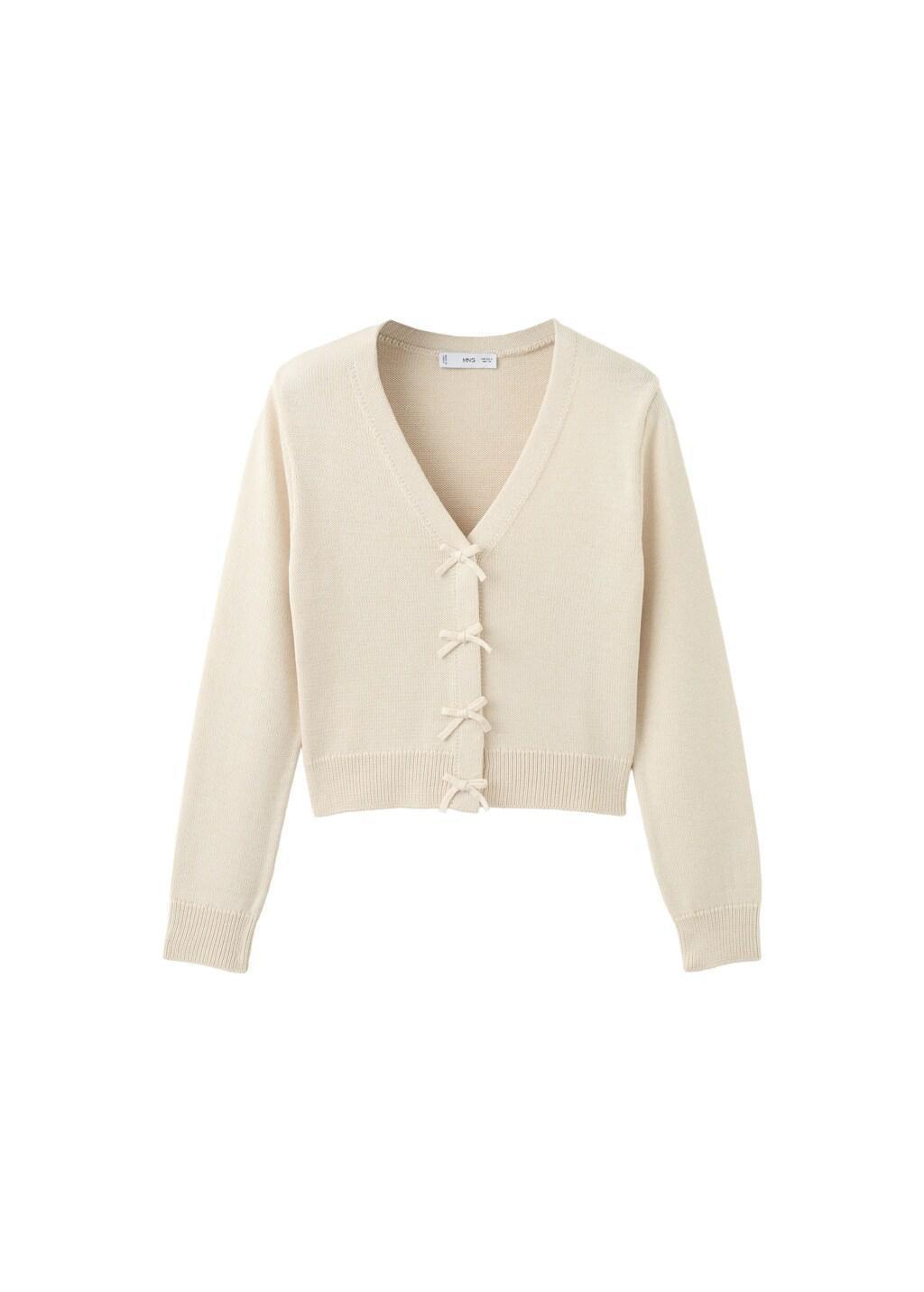 LIGHT BEIGE Knitted cardigan with ties, 0201_05, large image number 6