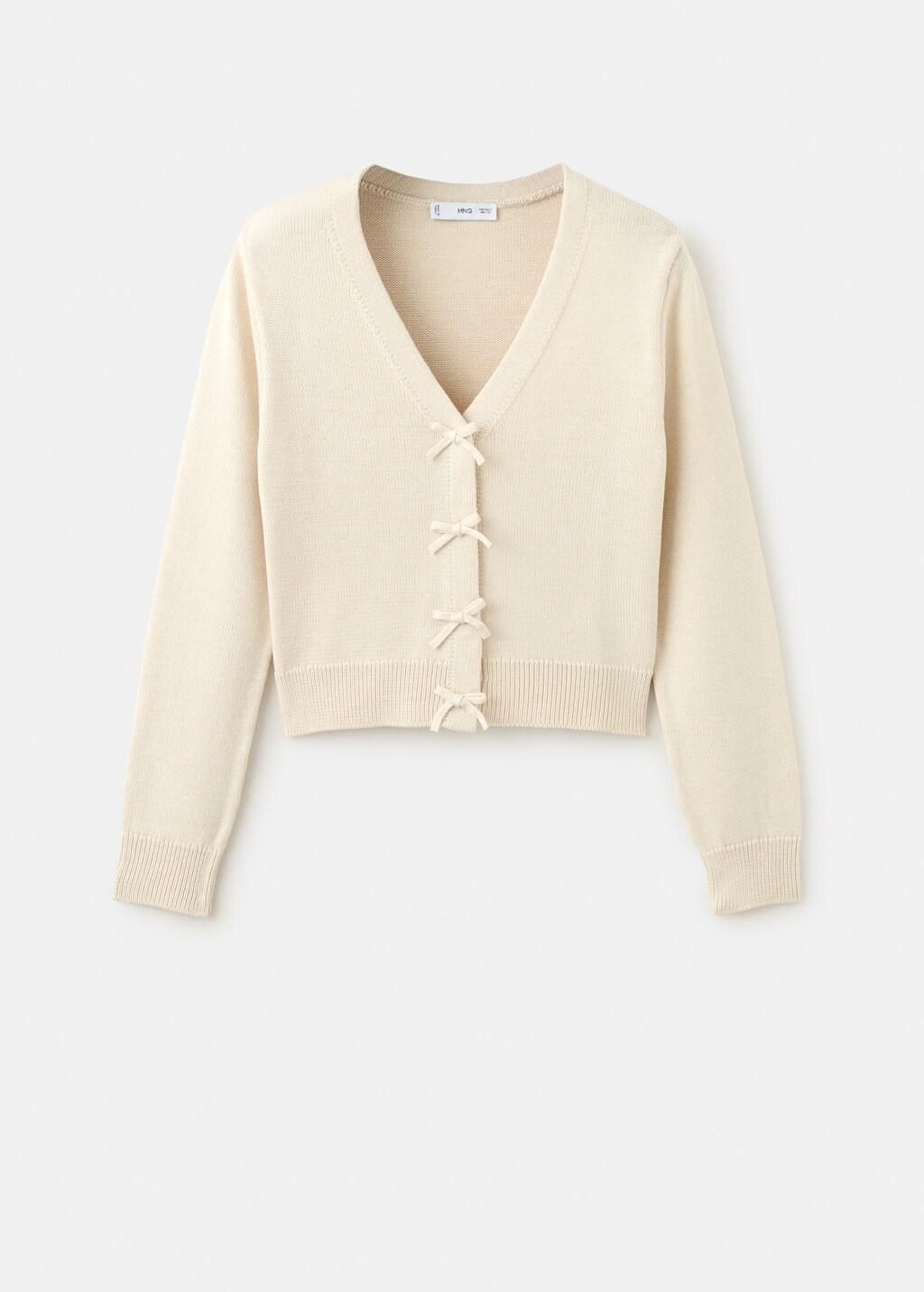 LIGHT BEIGE Knitted cardigan with ties, 0201_05, large image number 7