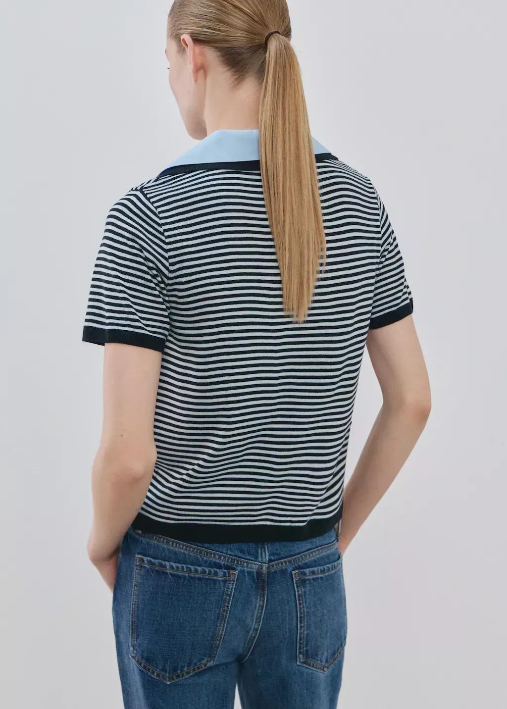 Navy Knitted Jumper With Combined Collar, Navy, large image number 2