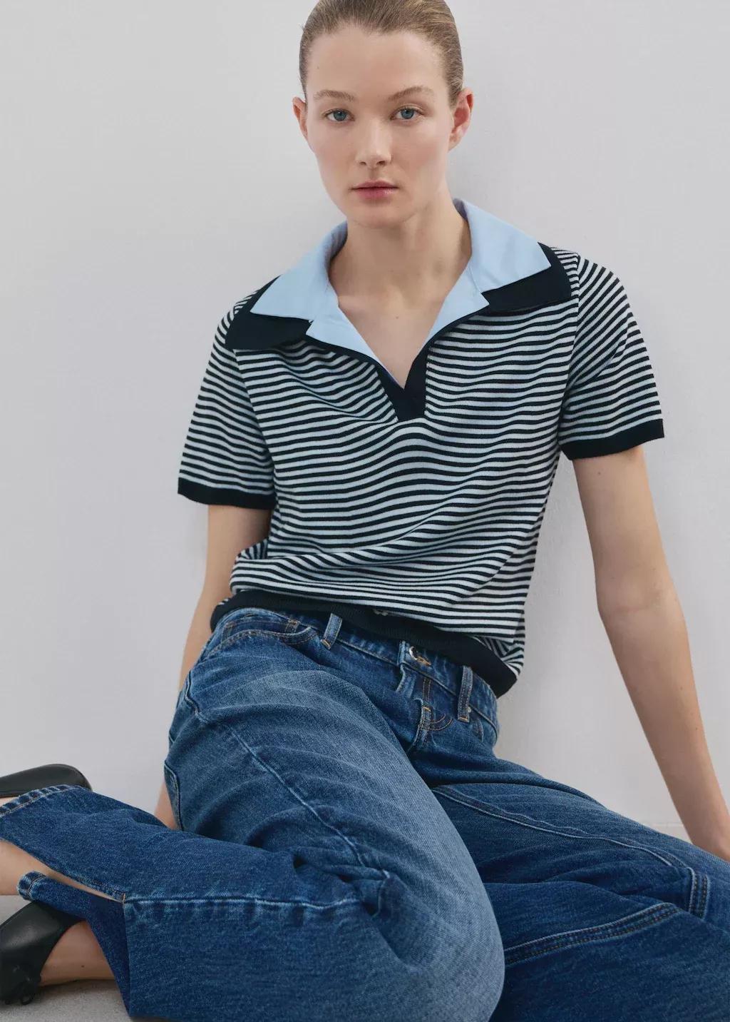 Navy Knitted Jumper With Combined Collar, Navy, large image number 3