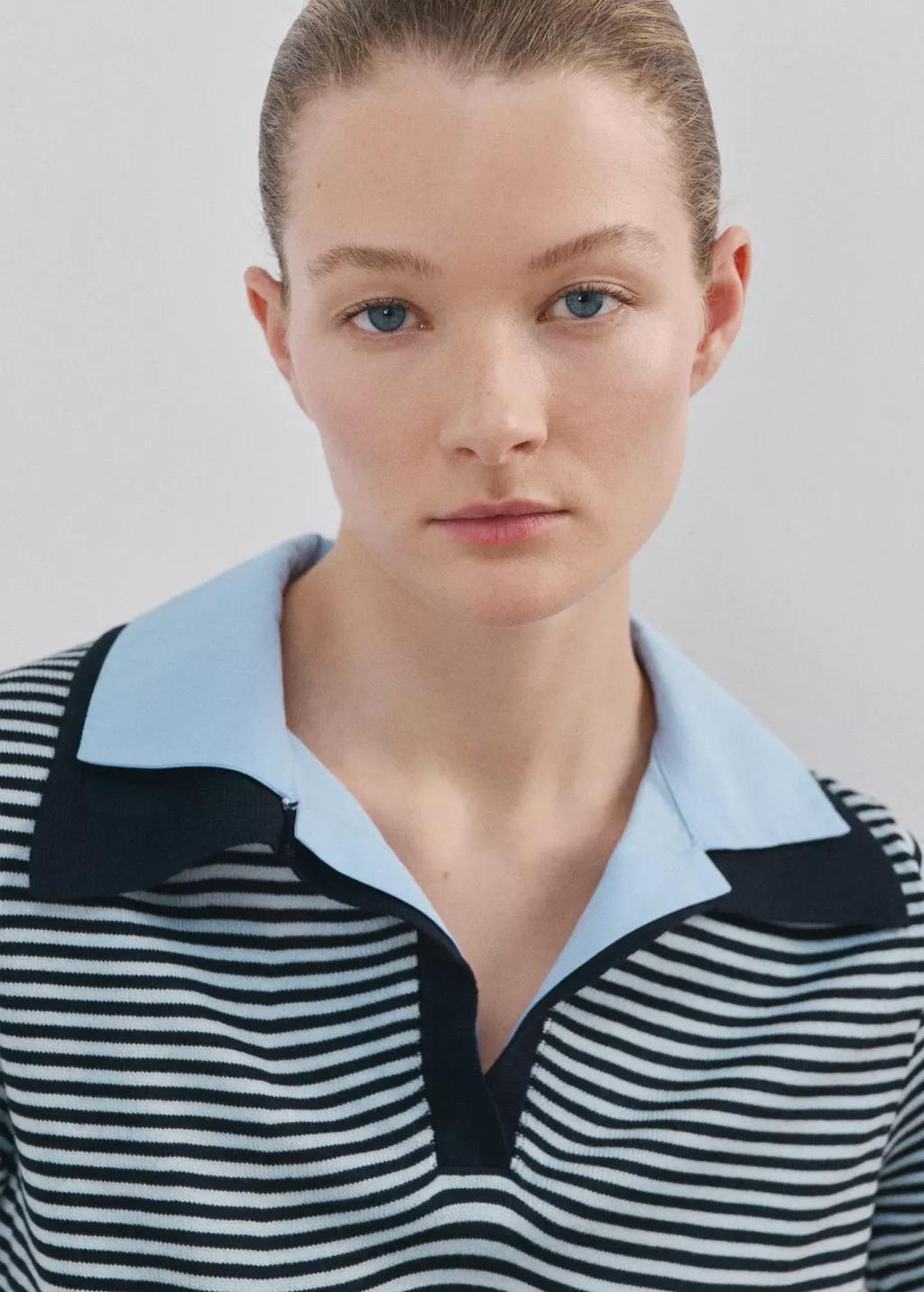 Navy Knitted Jumper With Combined Collar, Navy, large image number 4