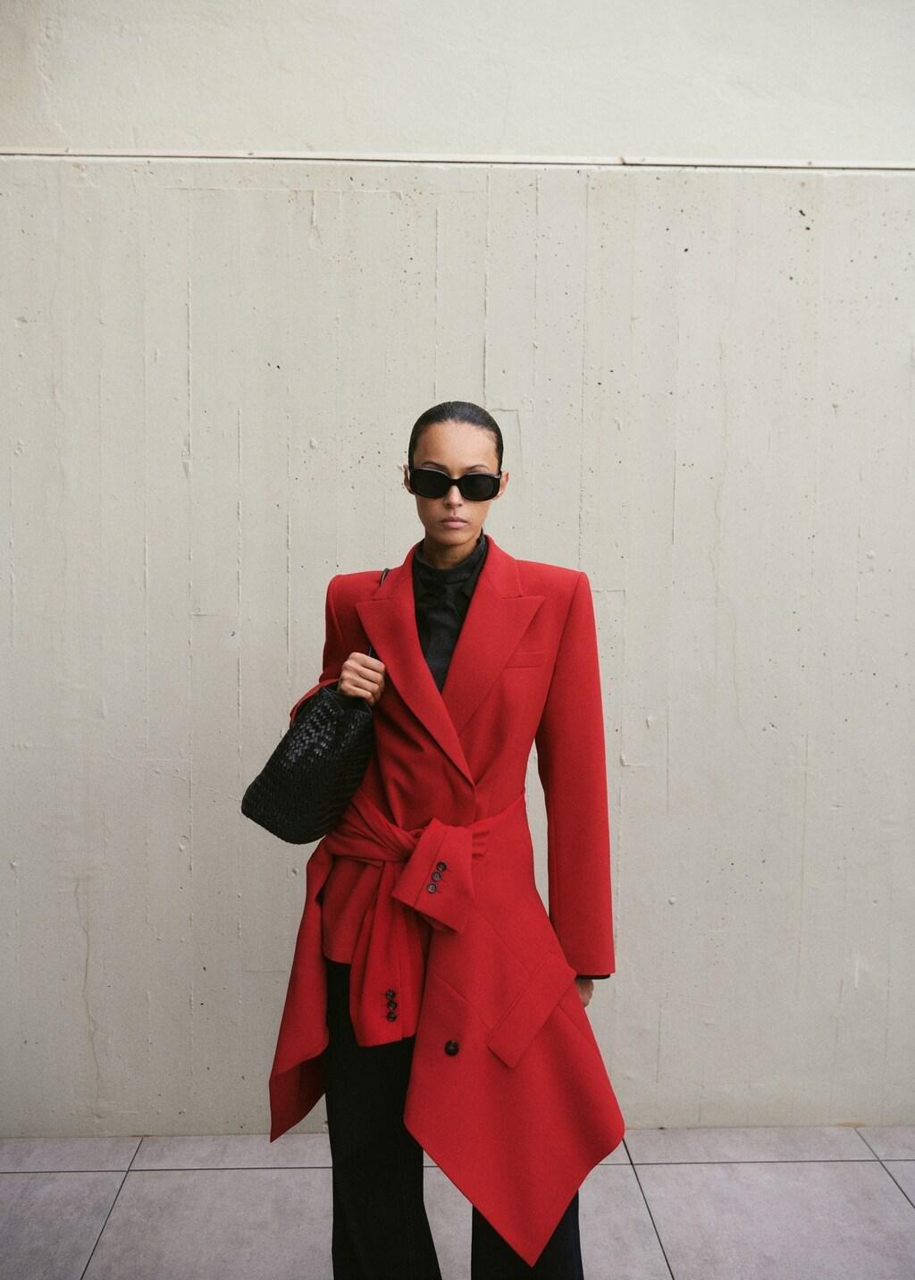 Red Fitted Double-Breasted Blazer, Red, large image number 3