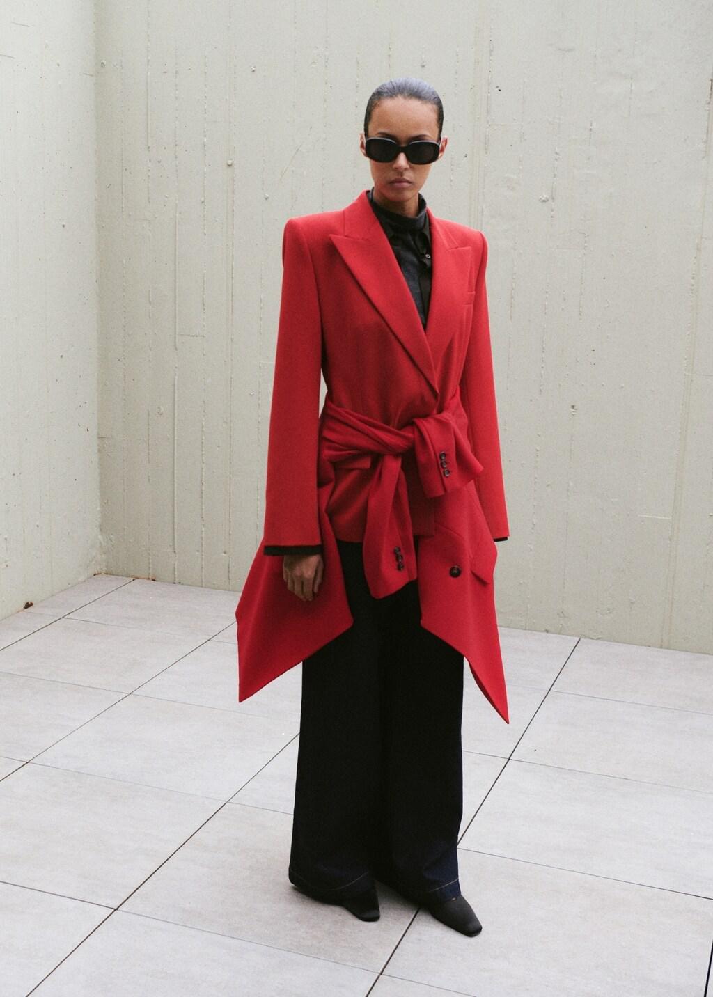 Red Fitted Double-Breasted Blazer, Red, large image number 6