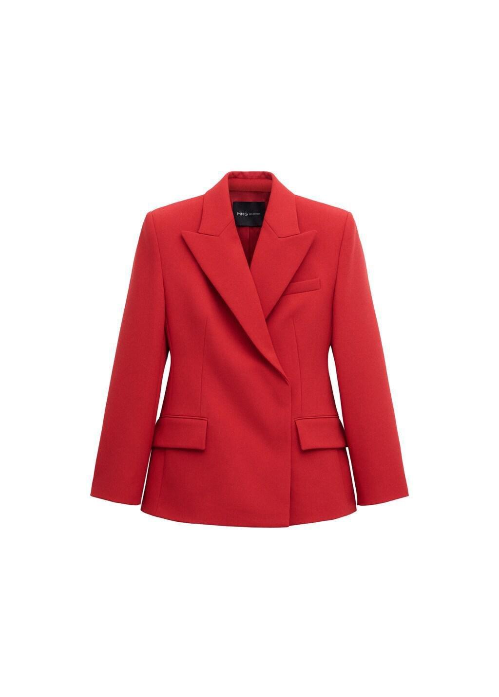 Red Fitted Double-Breasted Blazer, Red, large image number 7