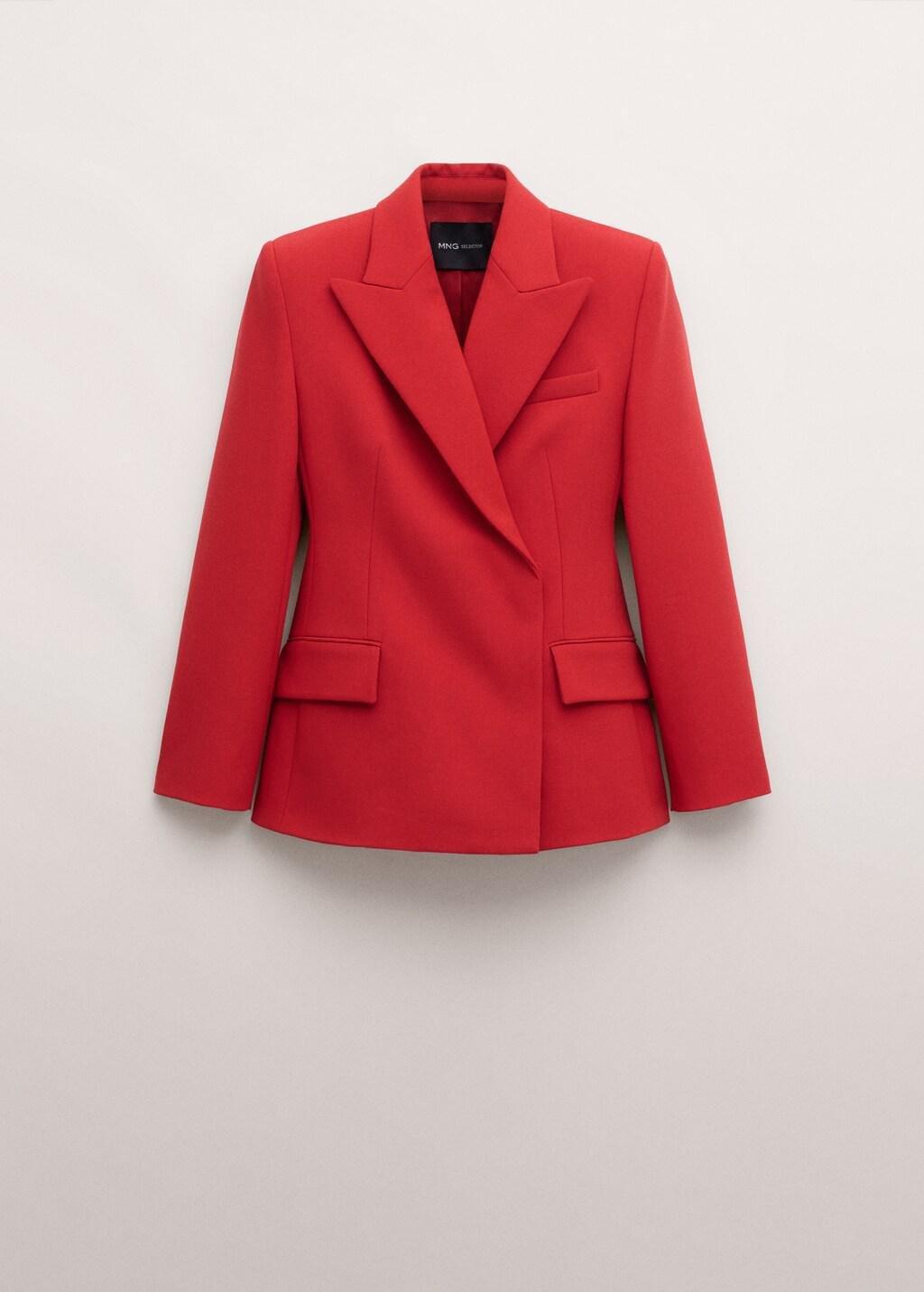 Red Fitted Double-Breasted Blazer, Red, large image number 8