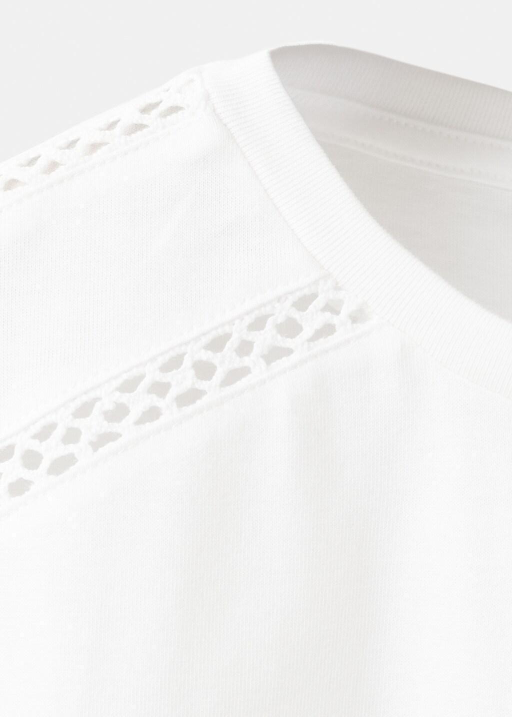 White Openwork Details T-Shirt, Kids Girls, Natural White, medium