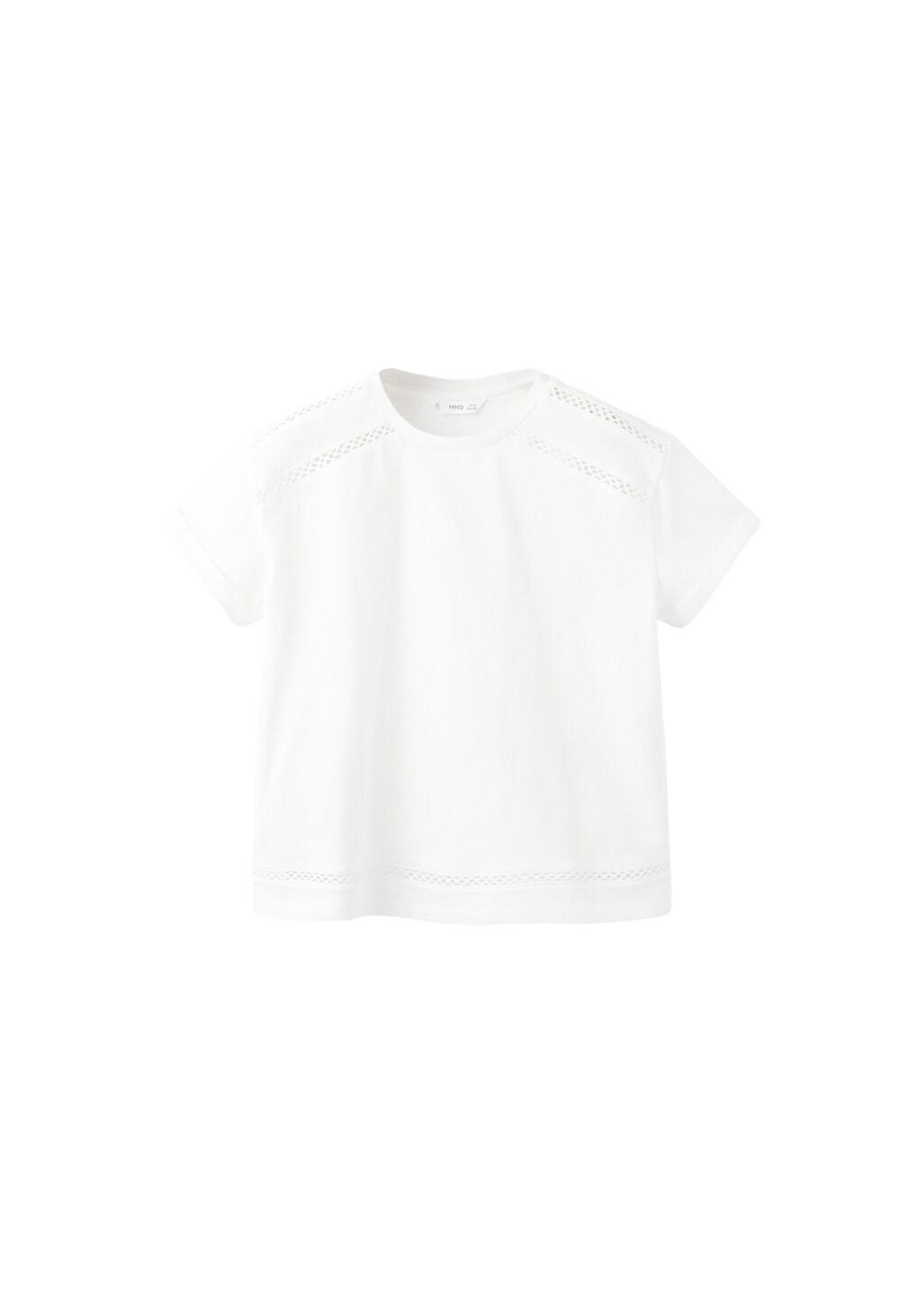 White Openwork Details T-Shirt, Kids Girls, Natural White, large image number 6