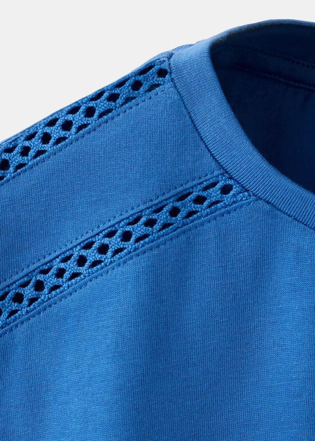 Blue Openwork Details T-Shirt, Kids Girls, Bright Blue, large image number 0
