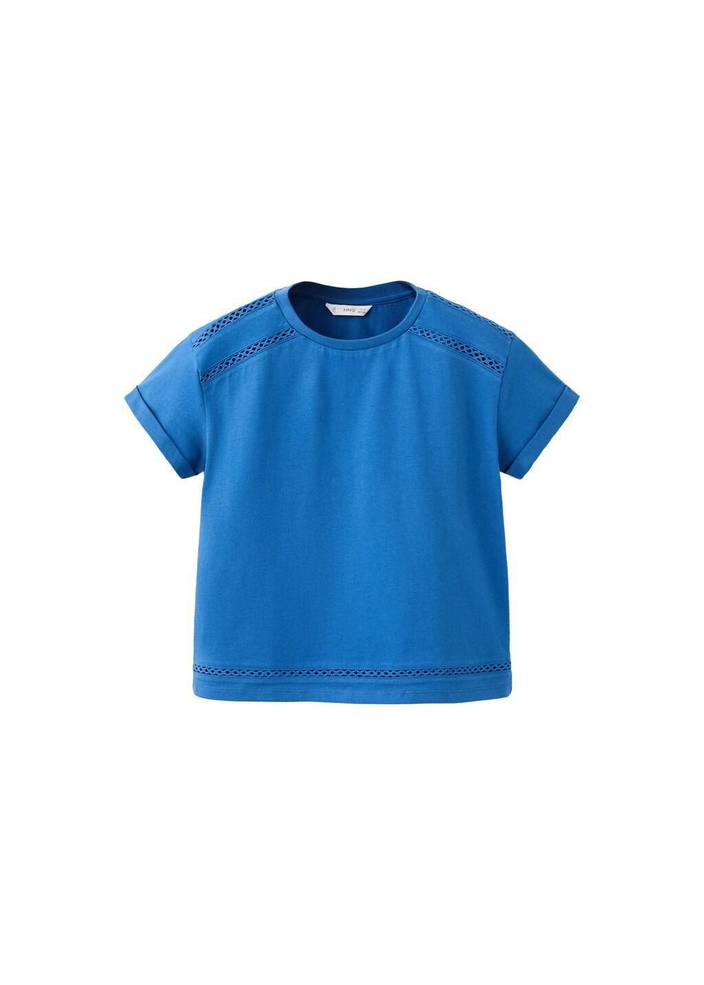 Blue Openwork Details T-Shirt, Kids Girls, Bright Blue, large image number 4