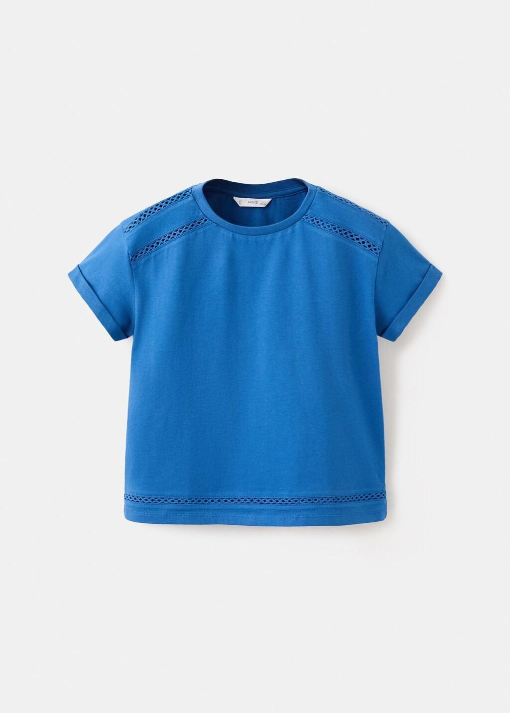 Blue Openwork Details T-Shirt, Kids Girls, Bright Blue, large image number 5