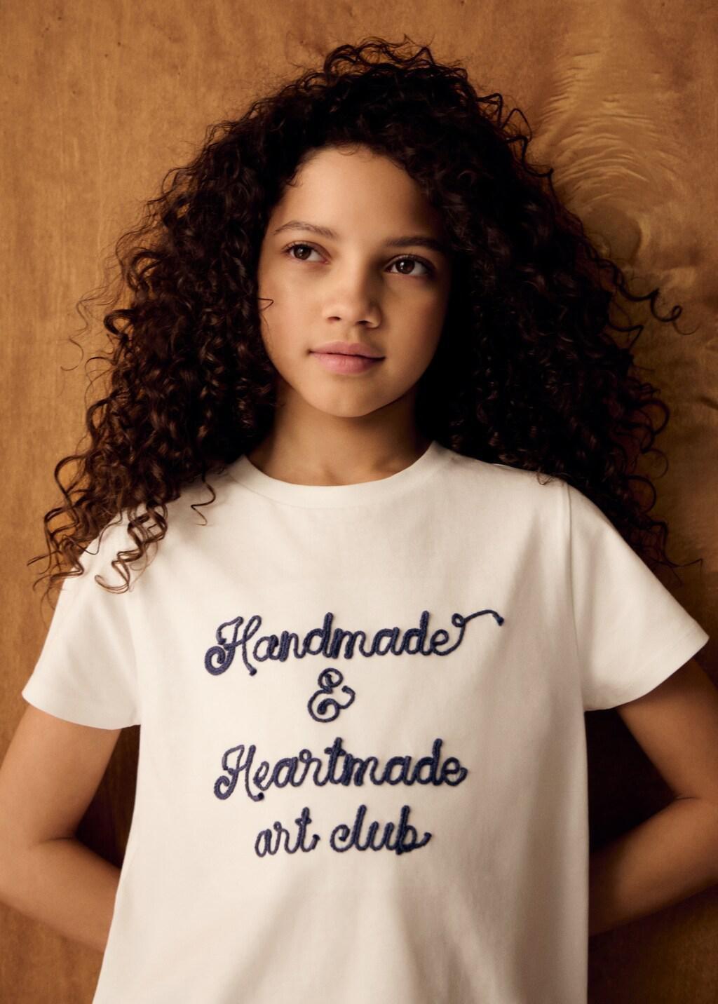 White Embossed Text T-Shirt, Kids Girls, Natural White, large image number 3